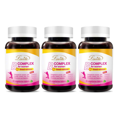 Lovita Vitamin B Complex for Women – Timed Release, 30 Veg Tablets (Pack of 3)