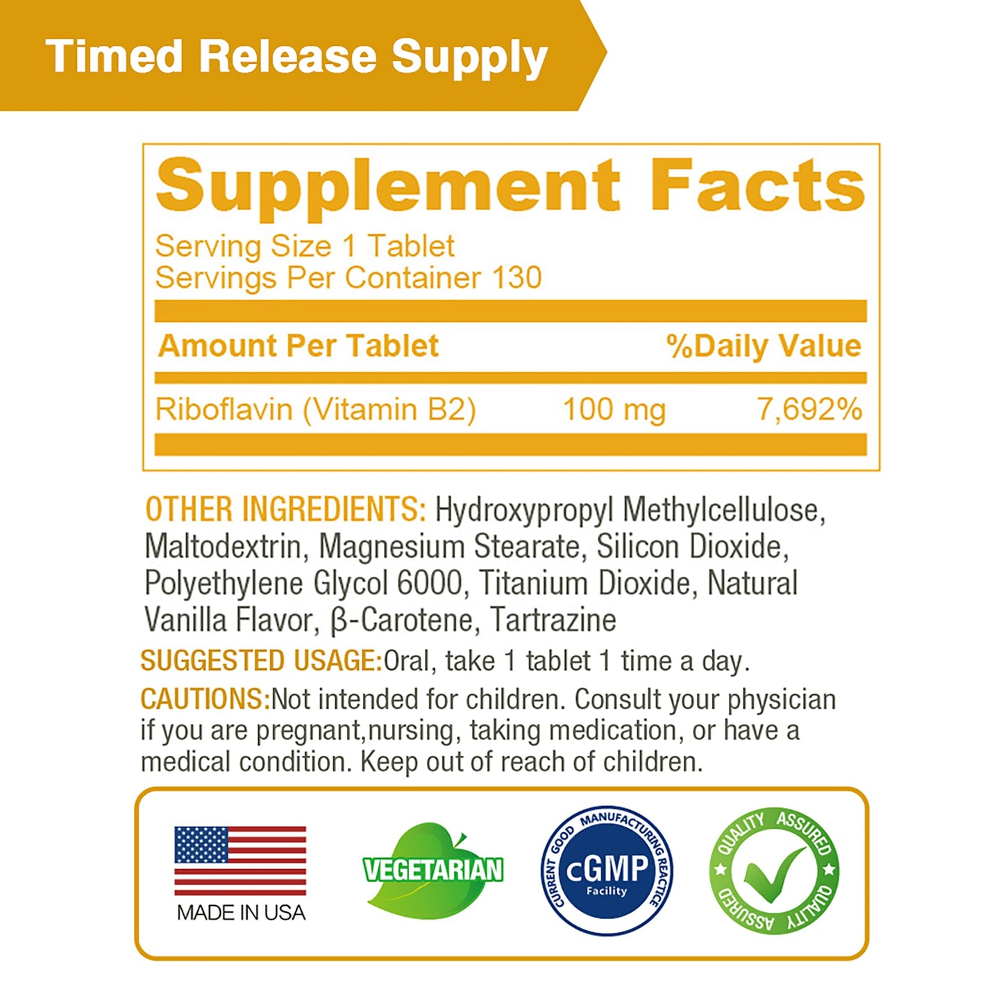 Lovita Vitamin B2 100mg Time-Release – 130 Vegan Tablets