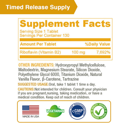 Lovita Vitamin B2 100mg Time-Release – 130 Vegan Tablets