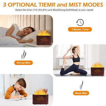 LOVME Flame Aromatherapy Humidifier - 300ml - Auto Shut-Off - Large Room Diffuser