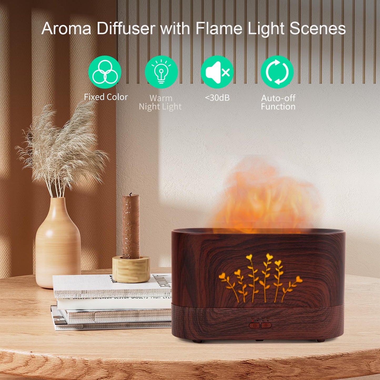 LOVME Flame Aromatherapy Humidifier - 300ml - Auto Shut-Off - Large Room Diffuser