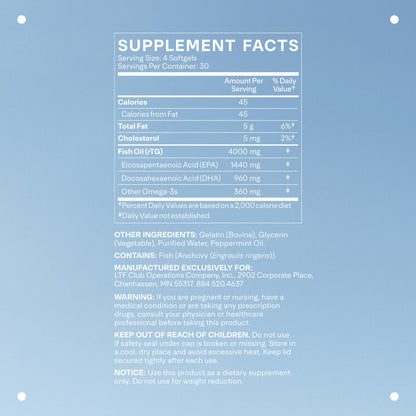 LTH Glow Omega-3 Fish Oil - Trusted by Life Time Members - NSF Certified for Sport - Supports Brain & Heart Health - Aids Healthy Skin, Hair & Nails - Gluten Free & Soy Free - 30 Servings