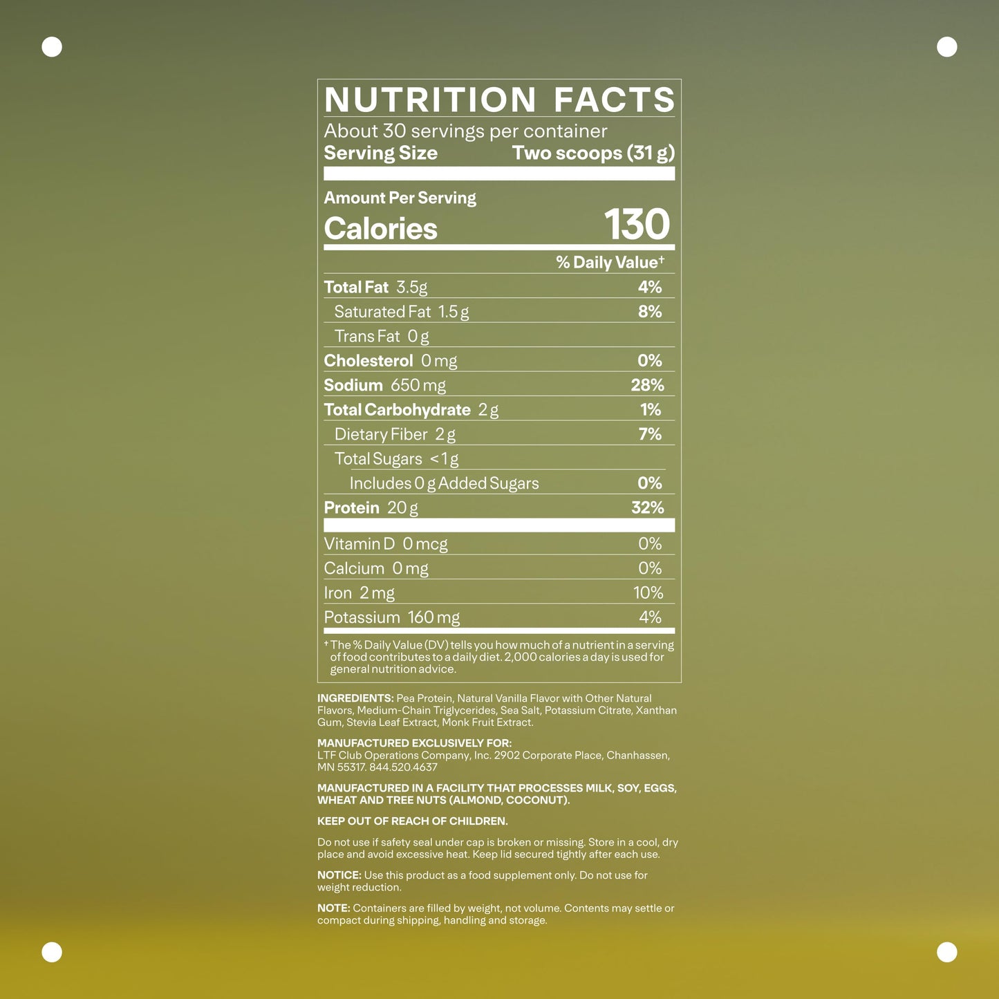 LTH Vital Vegan Protein – Plant-Based Pea Protein Powder | Vanilla, 30 Servings | Dairy Free & Soy Free