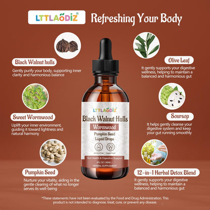 LTTLAODIZ Black Walnut & Wormwood Tincture – Digestive Health, Alcohol-Free, 2oz