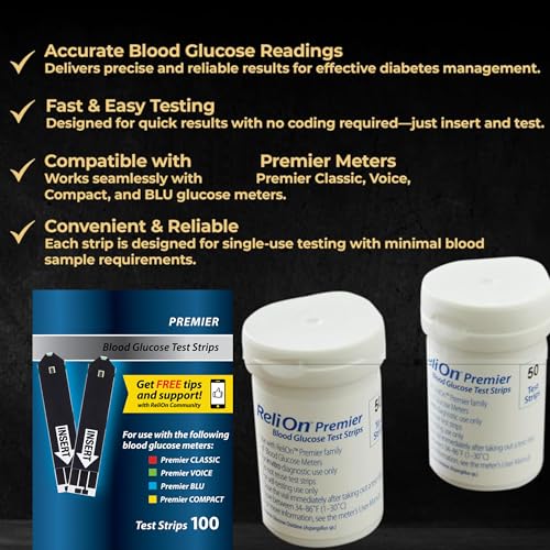LUAL Premier Blood Glucose Test Strips 100 Ct — No Coding, Premier Meter Compatible