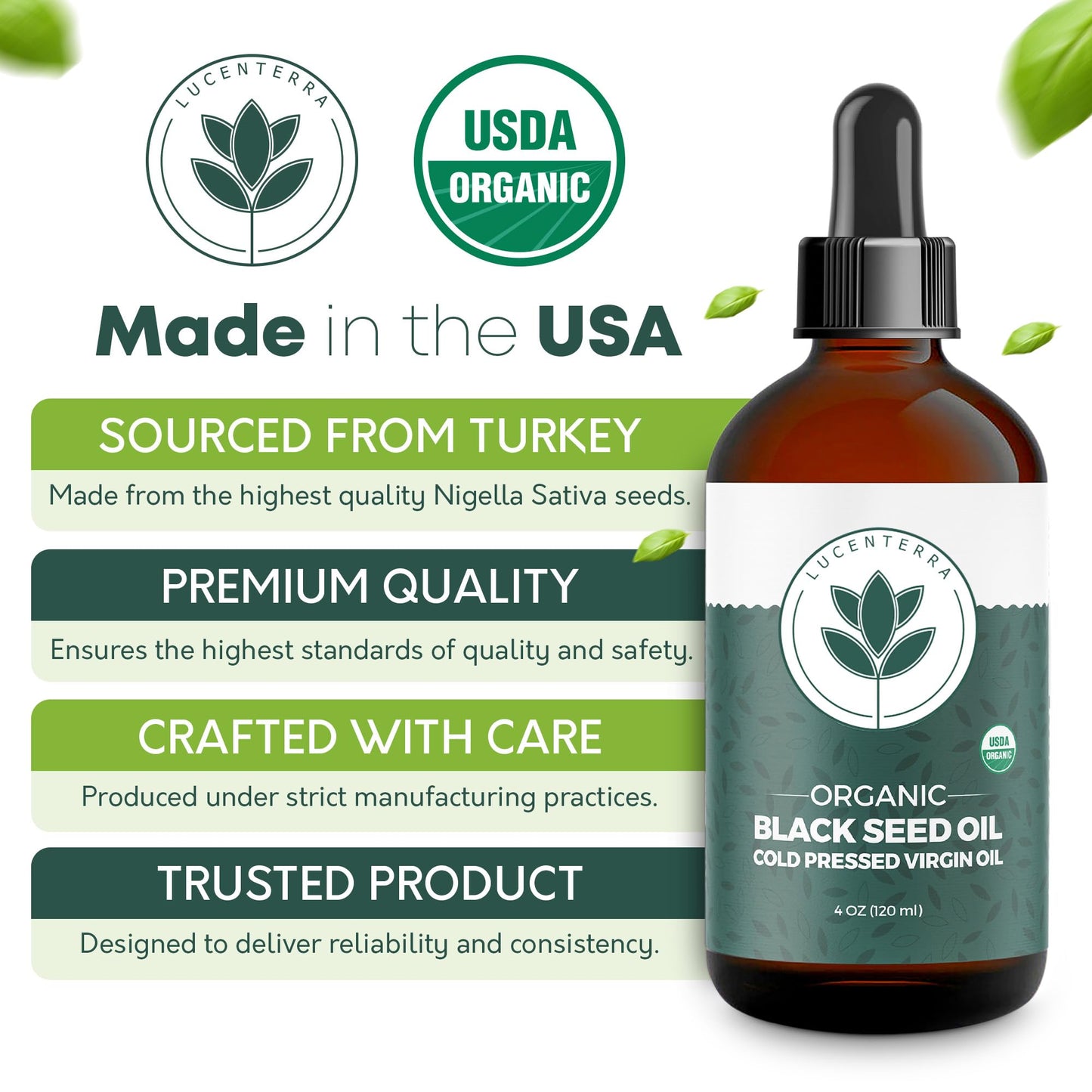 Lucenterra Organic Black Seed Oil 4oz – Cold Pressed, USDA Organic