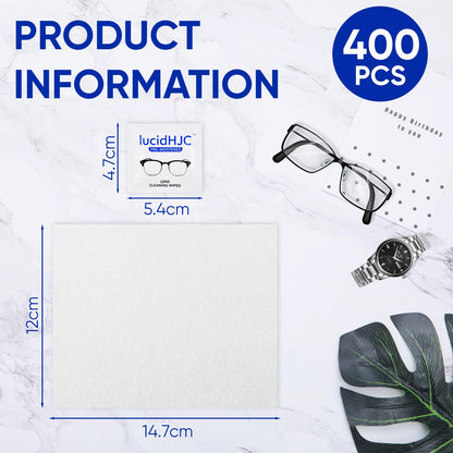 LucidHJC Lens Wipes – 400 Pre-Moistened Wipes for Glasses, Lenses, and Screens