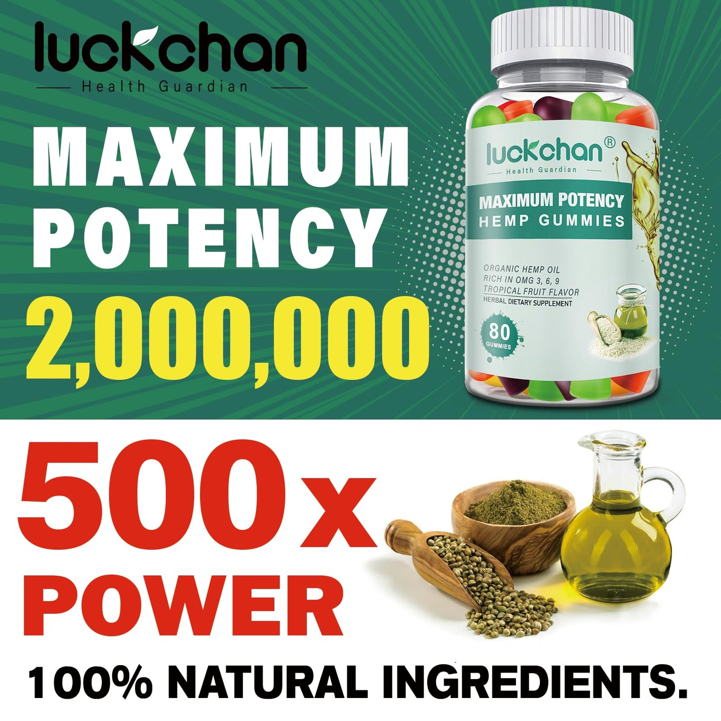 LUCKCHAN Hemp Gummies Advanced Extra Strength – 4-Pack for Sleep, Pain & Anxiety