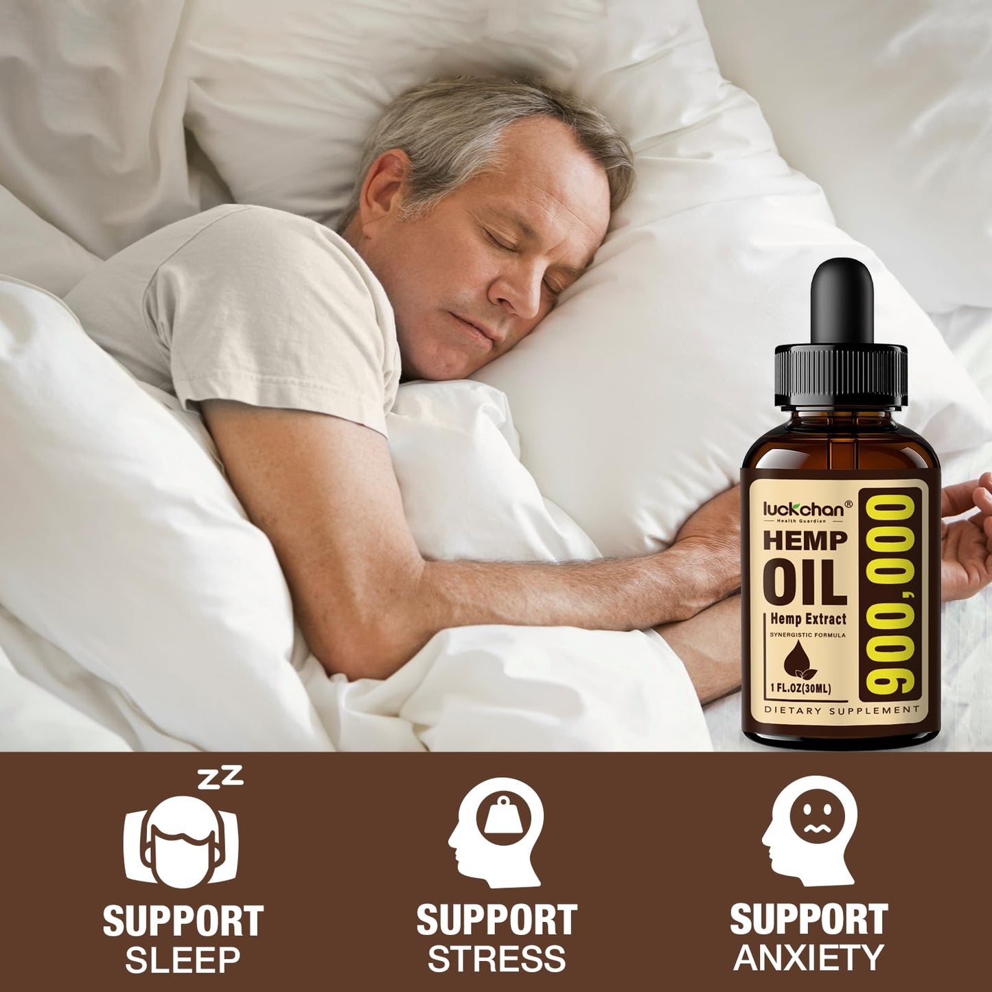 LUCKCHAN 4-Pack Premium Hemp Oil – Anxiety, Stress & Sleep Support