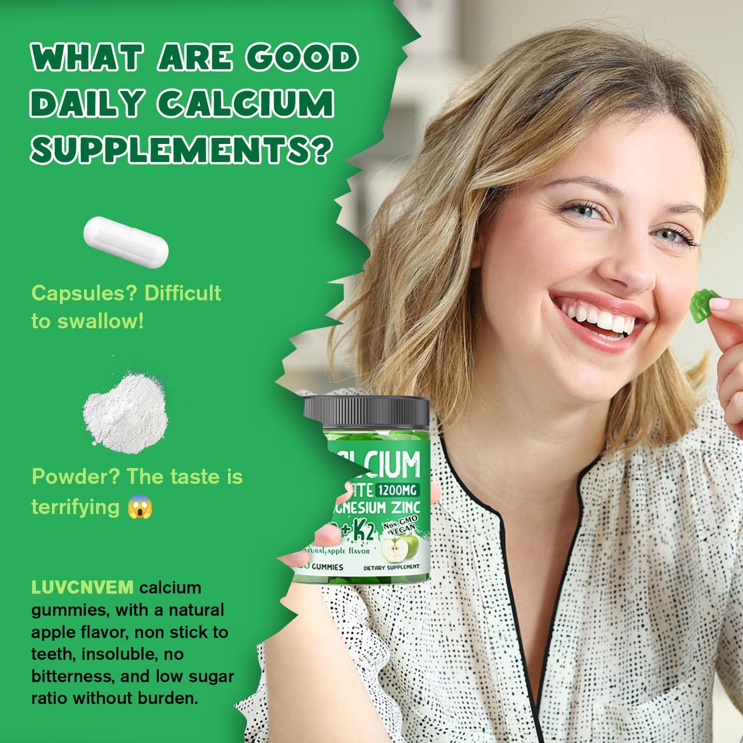 (2 Pack) Calcium Citrate 1200 mg Gummies with Vitamin D3 – Bone & Teeth Support (60 Day Vegan)