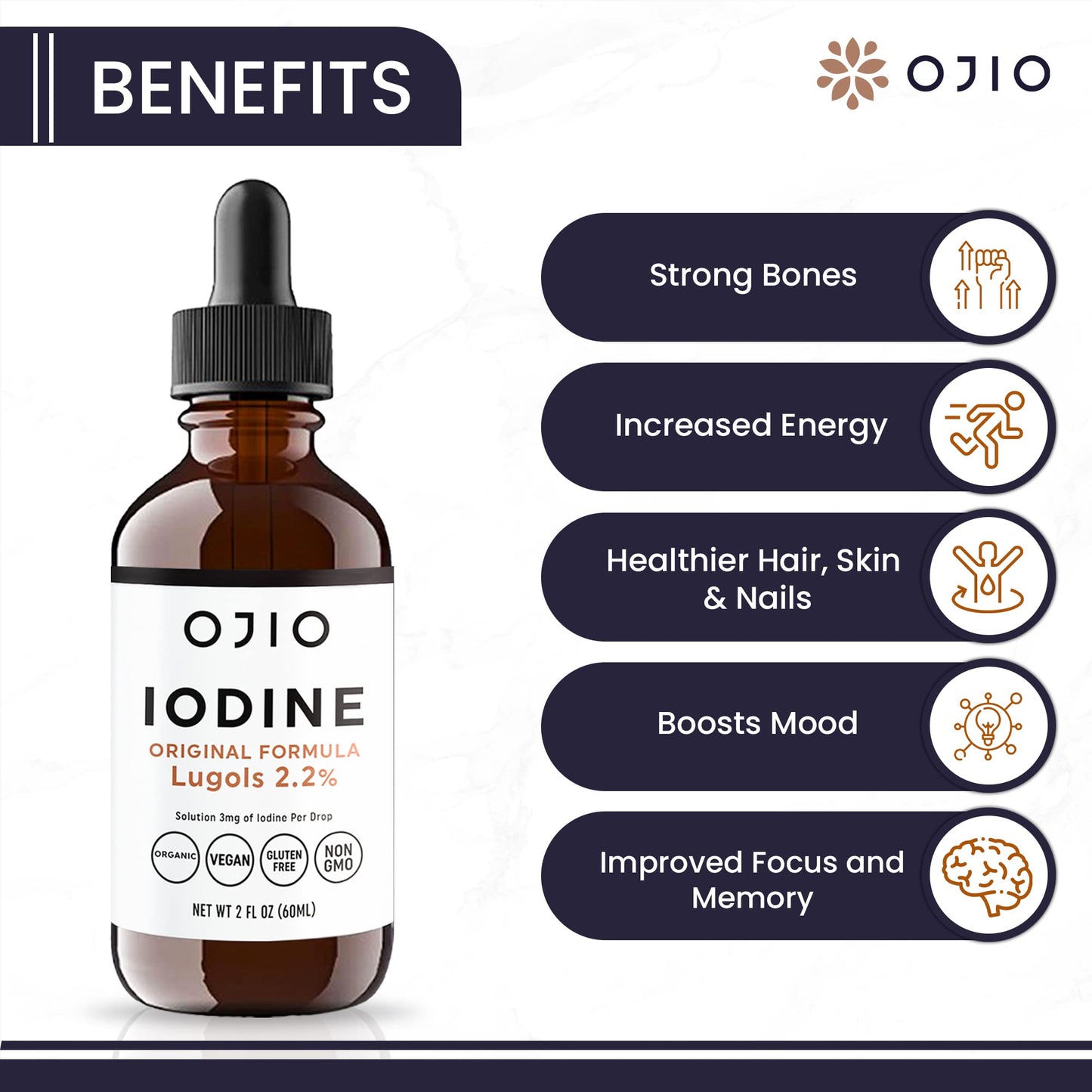 Lugols Iodine Solution 2% – 2 fl oz (Pack of 1) | High Potency Liquid Drops for Thyroid Health & Energy
