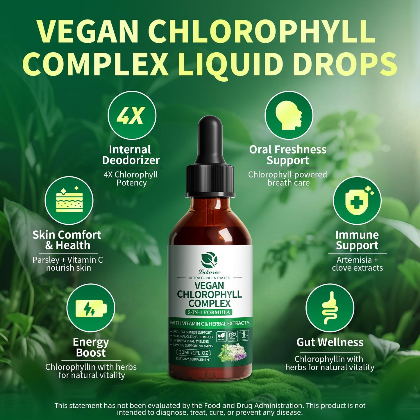 Lukaree Chlorophyll Liquid Drops 200mg - 4X Concentrated Mint Flavor