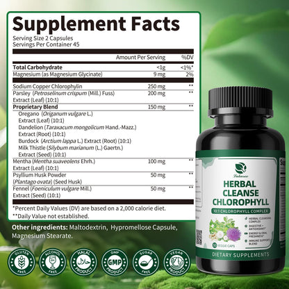 Lukaree Chlorophyll Herbal Complex Capsules | 90 Vegan Detox & Digestive Health
