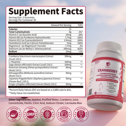 Lukaree Cranberry Gummies for Women – UTI Support, Mood & Energy