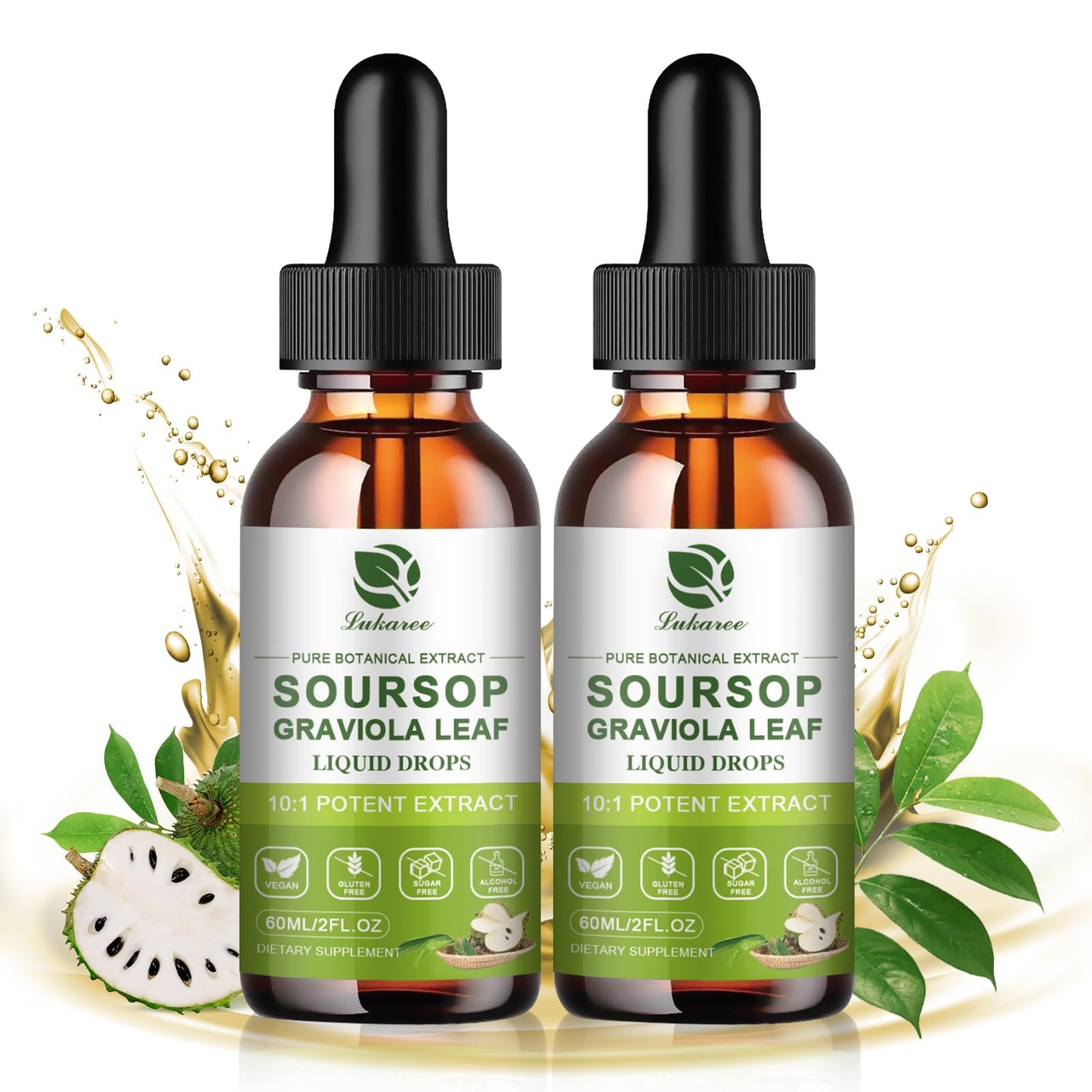 Lukaree Pure Soursop Leaf Extract Drops — 10X Concentrated Graviola, Alcohol-Free, Vegan & Non-GMO (4 fl oz)