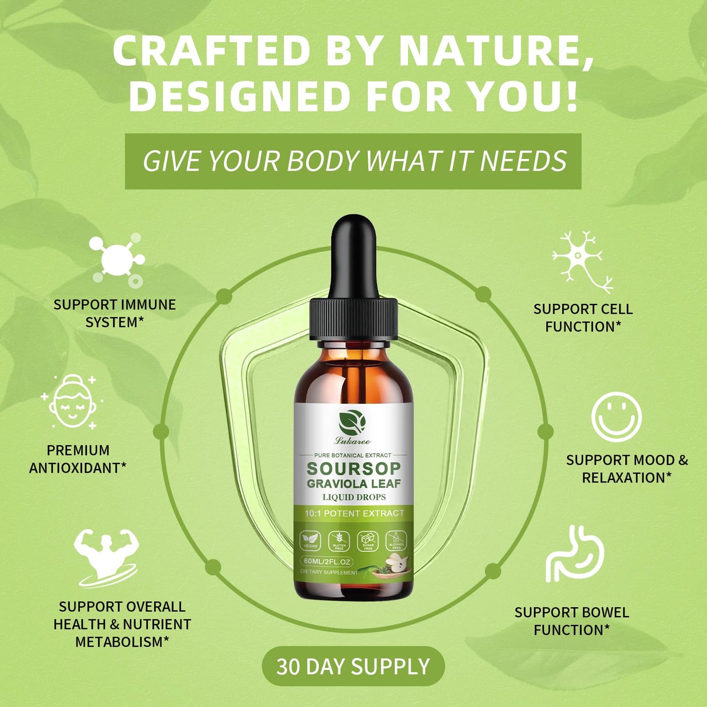 Lukaree 100% Organic Soursop Leaves Extract – 10x Concentrated Liquid Drops