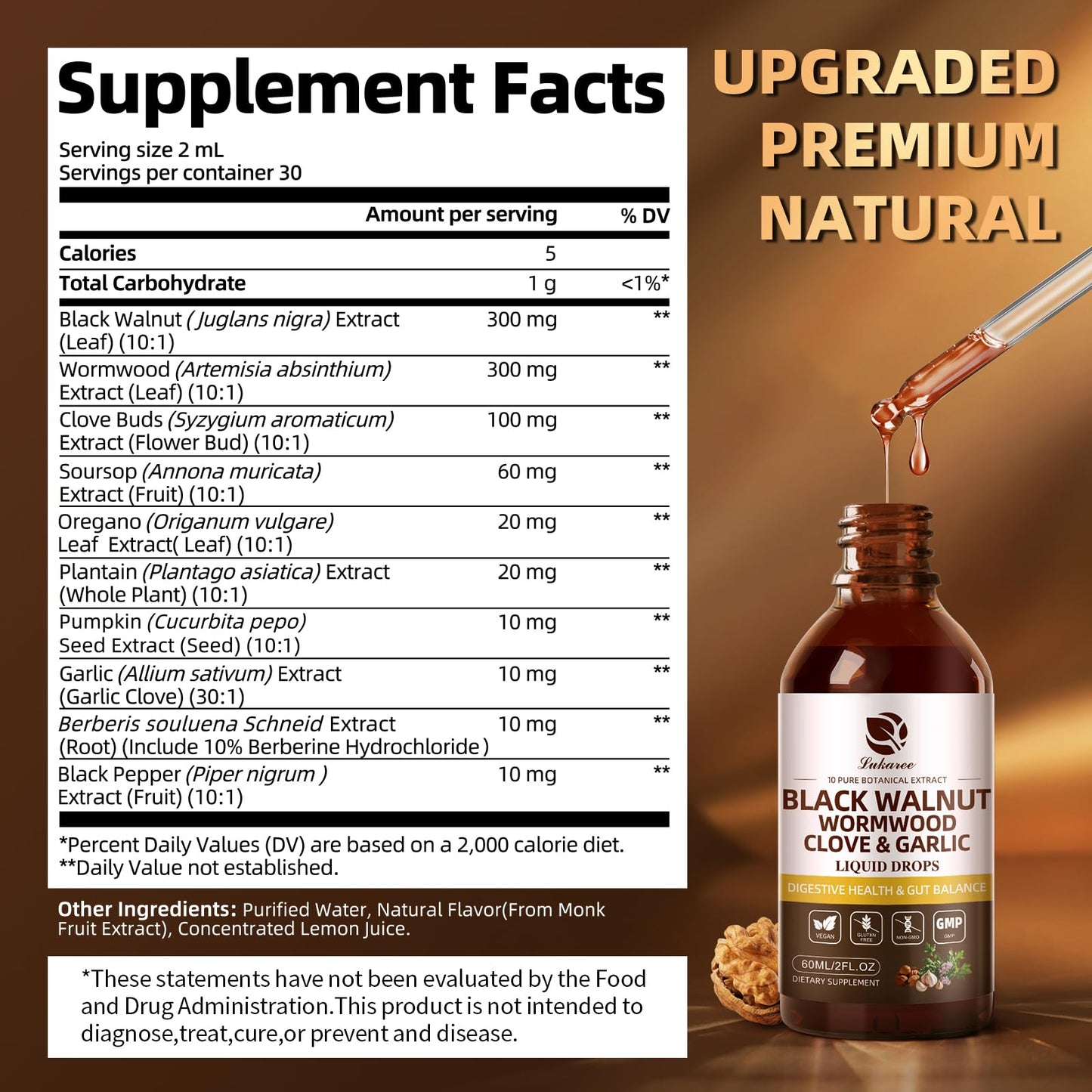 Lukaree Wormwood Black Walnut Clove Tincture – 10:1 Liposomal Digestive Detox (98% Absorption)