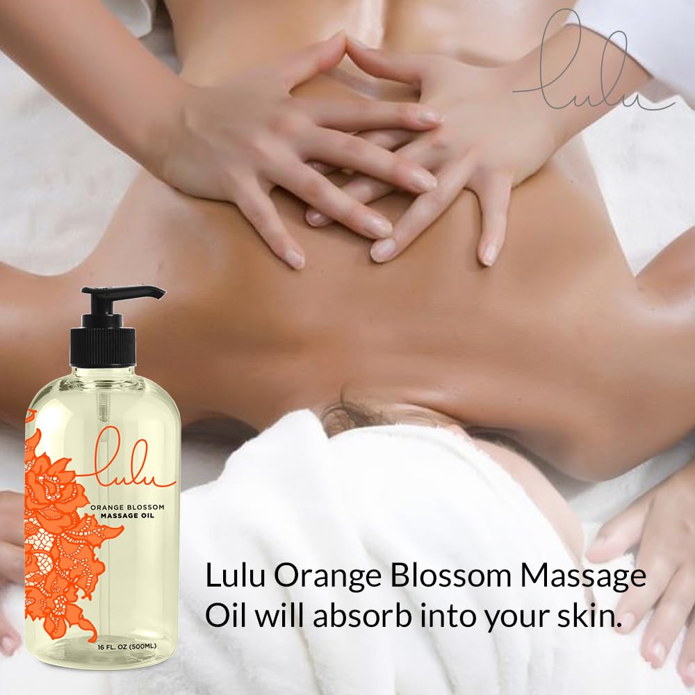 Lulu Orange Blossom Massage Oil – Lightweight Non-Greasy Body Oil with Sweet Almond, Jojoba & Macadamia Oils | 16 oz Pump