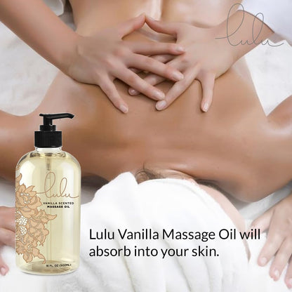 Lulu Vanilla Massage Oil – Non-Greasy with Fractionated Coconut & Cocoa Butter, 16 oz