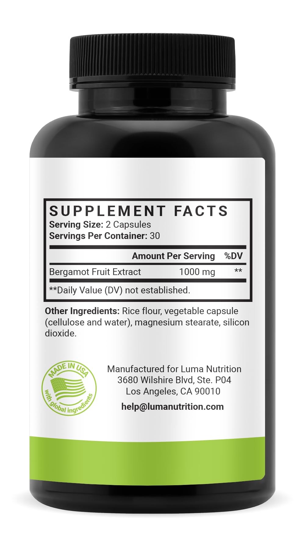 Luma Nutrition Citrus Bergamot 1000mg – Citrus Bergamot Supplement – Made in USA, Veteran Owned – 60 Capsules