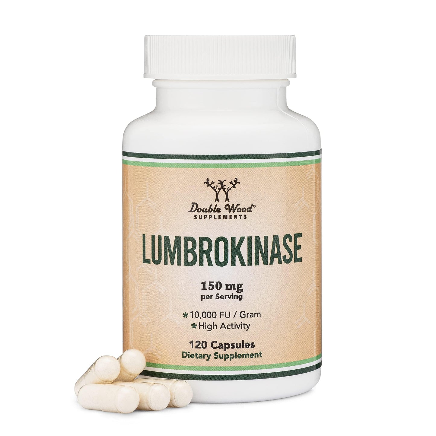 Lumbrokinase Enzymes Supplement - 120 Capsules | Max 10,000 FU/g | Non-GMO, Gluten Free | Double Wood