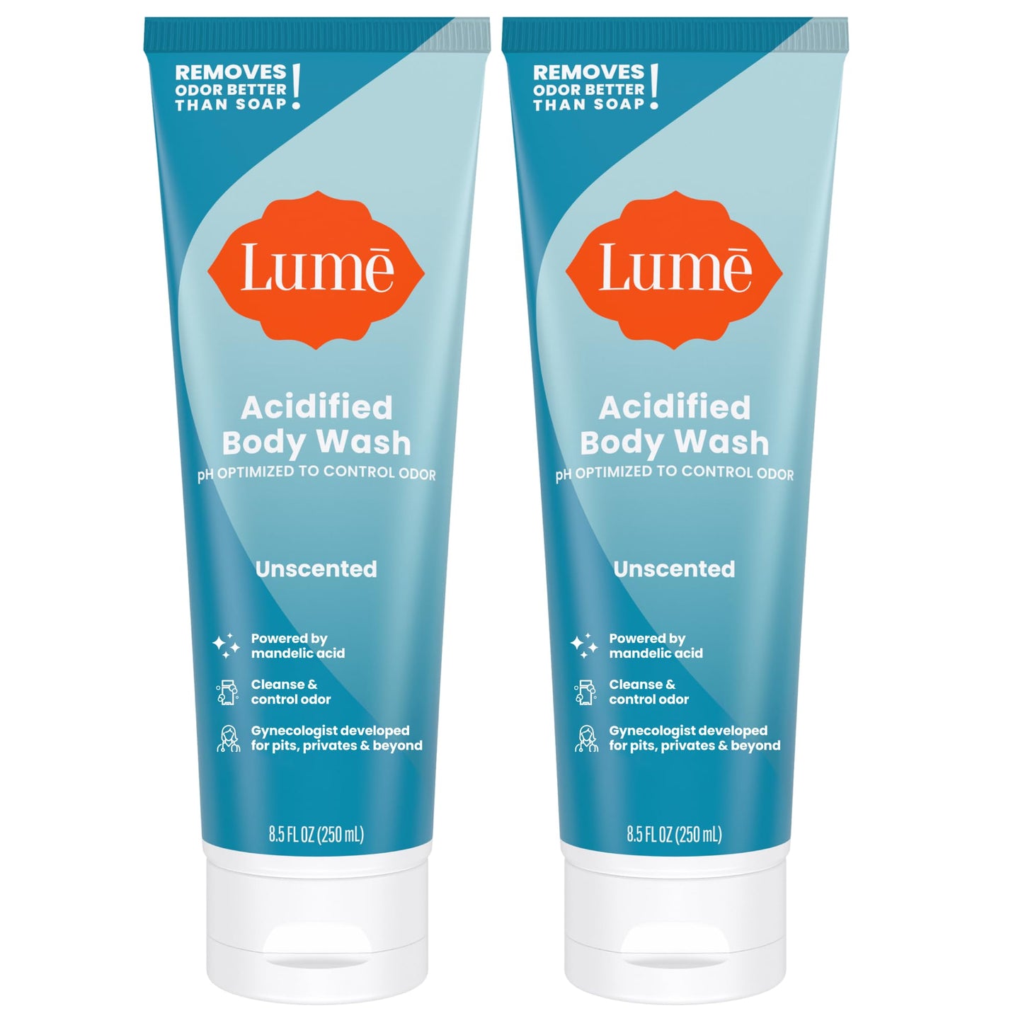 Lume Acidified Body Wash - 24 Hour Odor Control - Unscented, SLS/SLES and Paraben Free | 8.5 oz (Pack of 2)