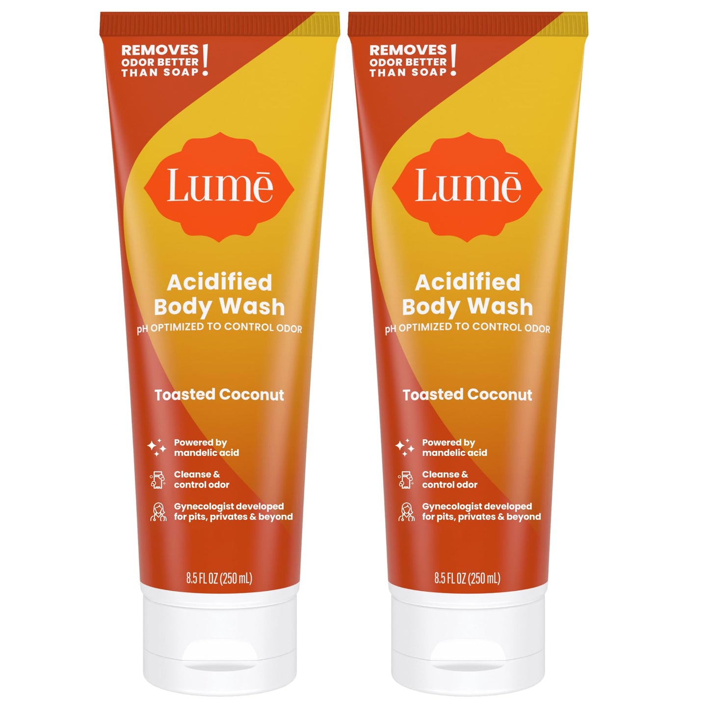 Lume Acidified Body Wash – 24 Hour Odor Control, Toasted Coconut, 8.5 oz (Pack of 2)