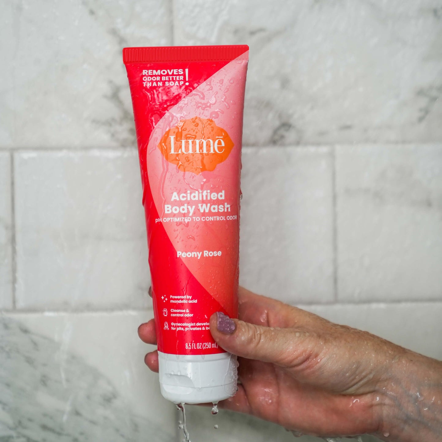 Lume Acidified Body Wash – 24 Hour Odor Control | Peony Rose | Pack of 2 (8.5 oz)