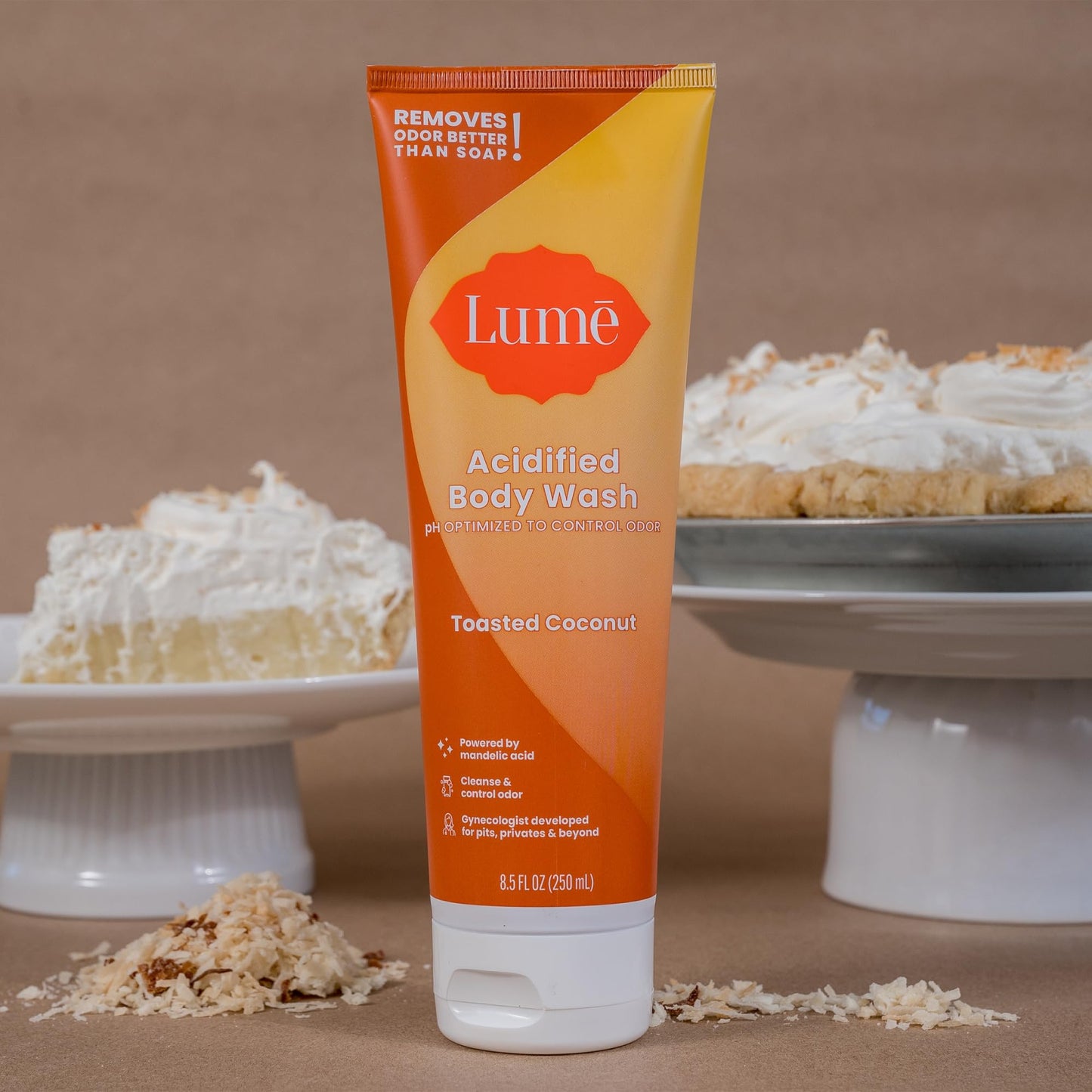 Lume Acidified Body Wash – 24 Hour Odor Control, Toasted Coconut, 8.5 oz (Pack of 2)