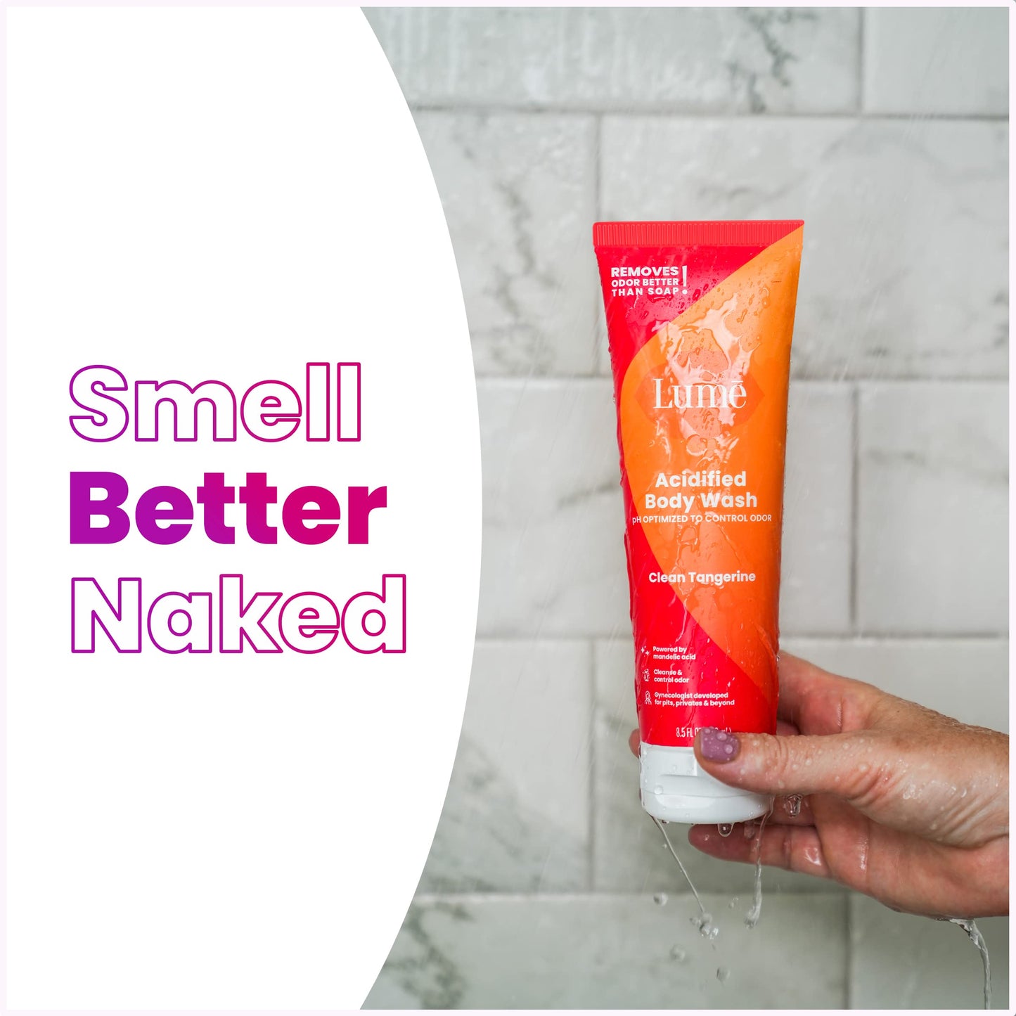 Lume Acidified Body Wash - 24 Hour Odor Control, Clean Tangerine, SLS & Paraben Free (8.5 oz Pack of 2)