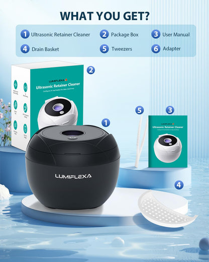 Lumiflexa Ultrasonic Retainer Cleaner 45kHz - 4 Modes, 200ml (Black)