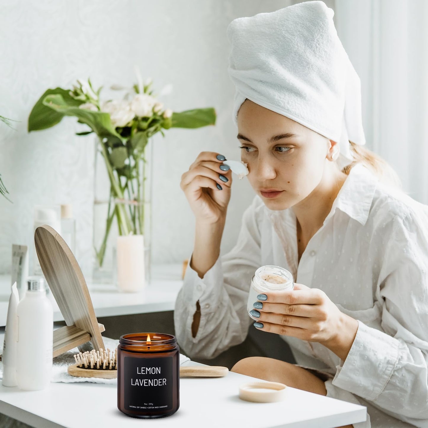 LumiSpace Luxury Lemon & Lavender Candle Gift Set | 100% Natural Soy Wax, 50H Burn
