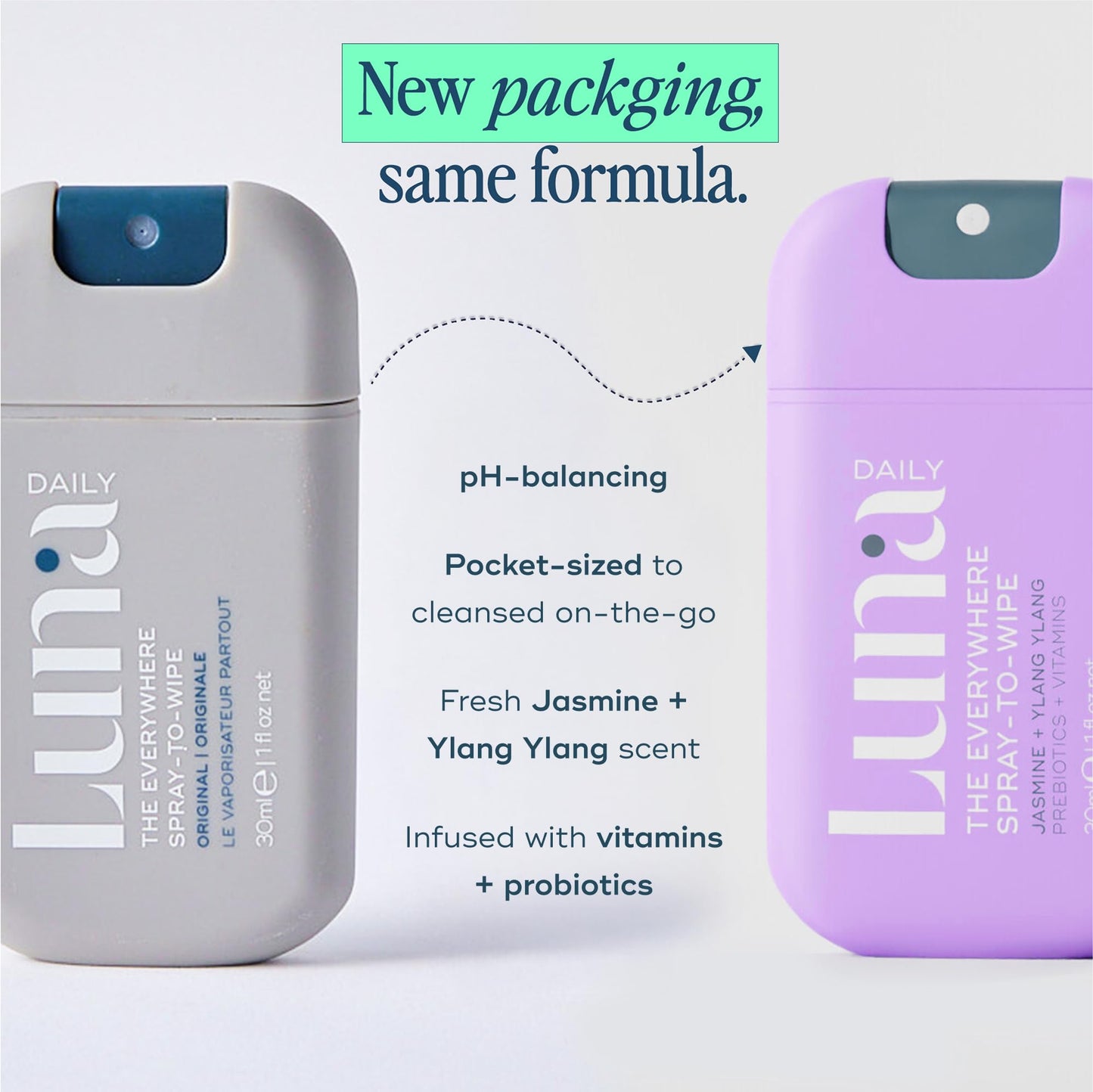 Luna Daily Mini Body Cleansing Spray — pH-Balanced, Hydrating, Odor-Control, Jasmine & Ylang Ylang (30ml)