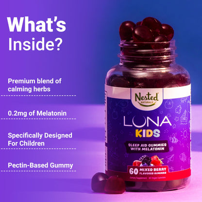 Luna Kids Sleep Gummies – Non-Habit Melatonin for Children, Mixed Berry (60 Vegan Gummies)