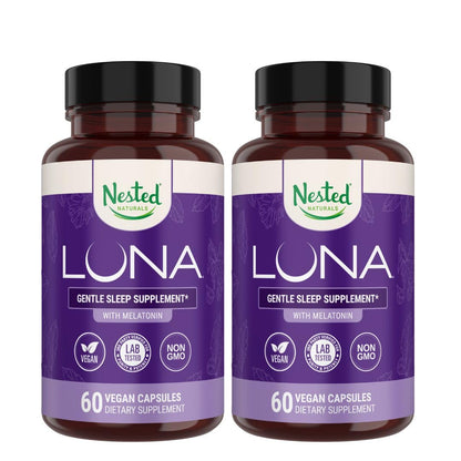Nested Naturals Luna Sleep Aid – Natural, Non-Habit Forming Sleep Support for Adults | 120 Vegan Capsules