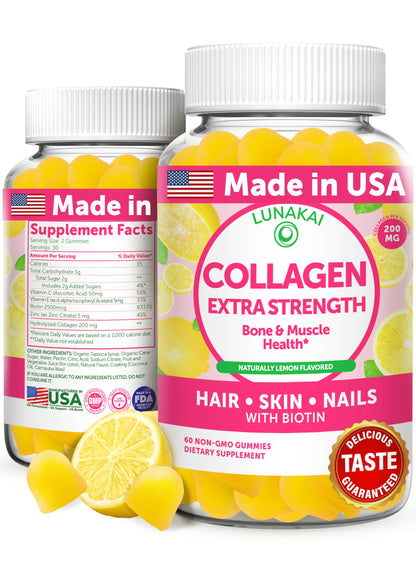 Lunakai Collagen Gummies 200mg - Non-GMO Anti-Aging for Hair, Skin & Nails