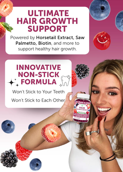 Lunakai USA Made Hair Gummies – Biotin, Zinc & Horsetail | Hair Growth Vitamins 60ct
