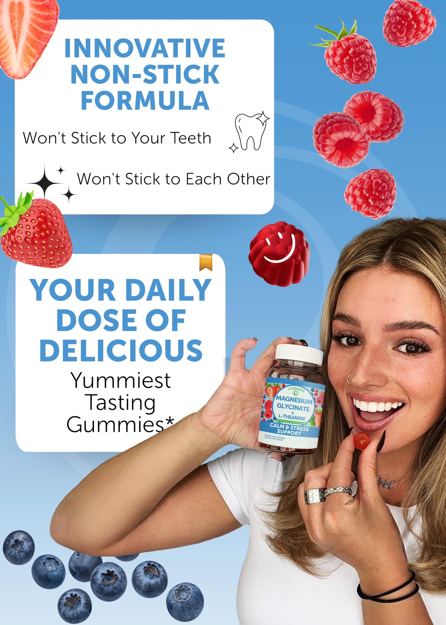 Lunakai USA Magnesium Glycinate Gummies 60ct – Calm, Sleep & Stress Relief with L-Theanine (Non-GMO, Vegan)