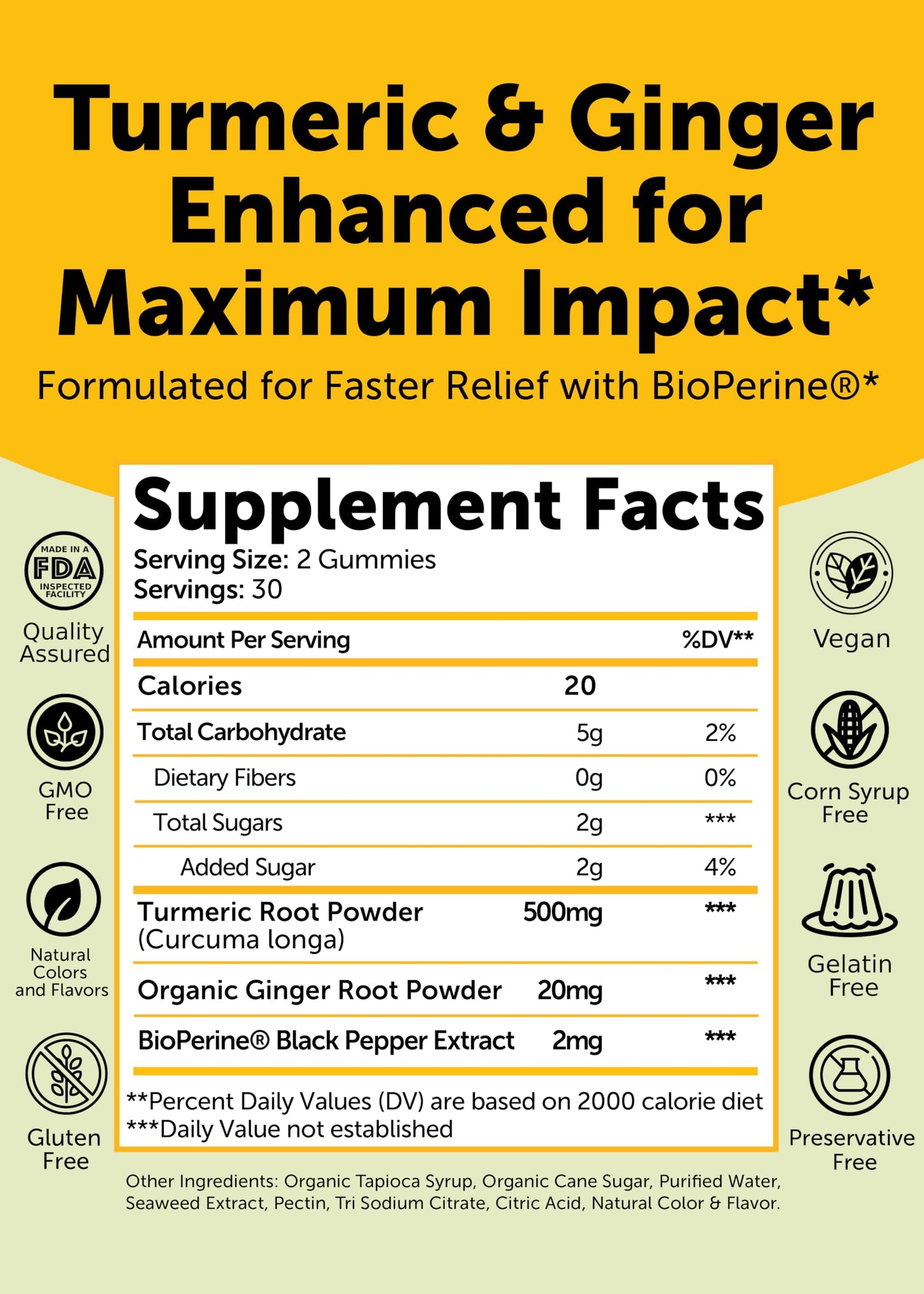Lunakai USA Made Turmeric Gummies with Ginger & BioPerine – High Absorption, Joint & Immune Support (60ct)