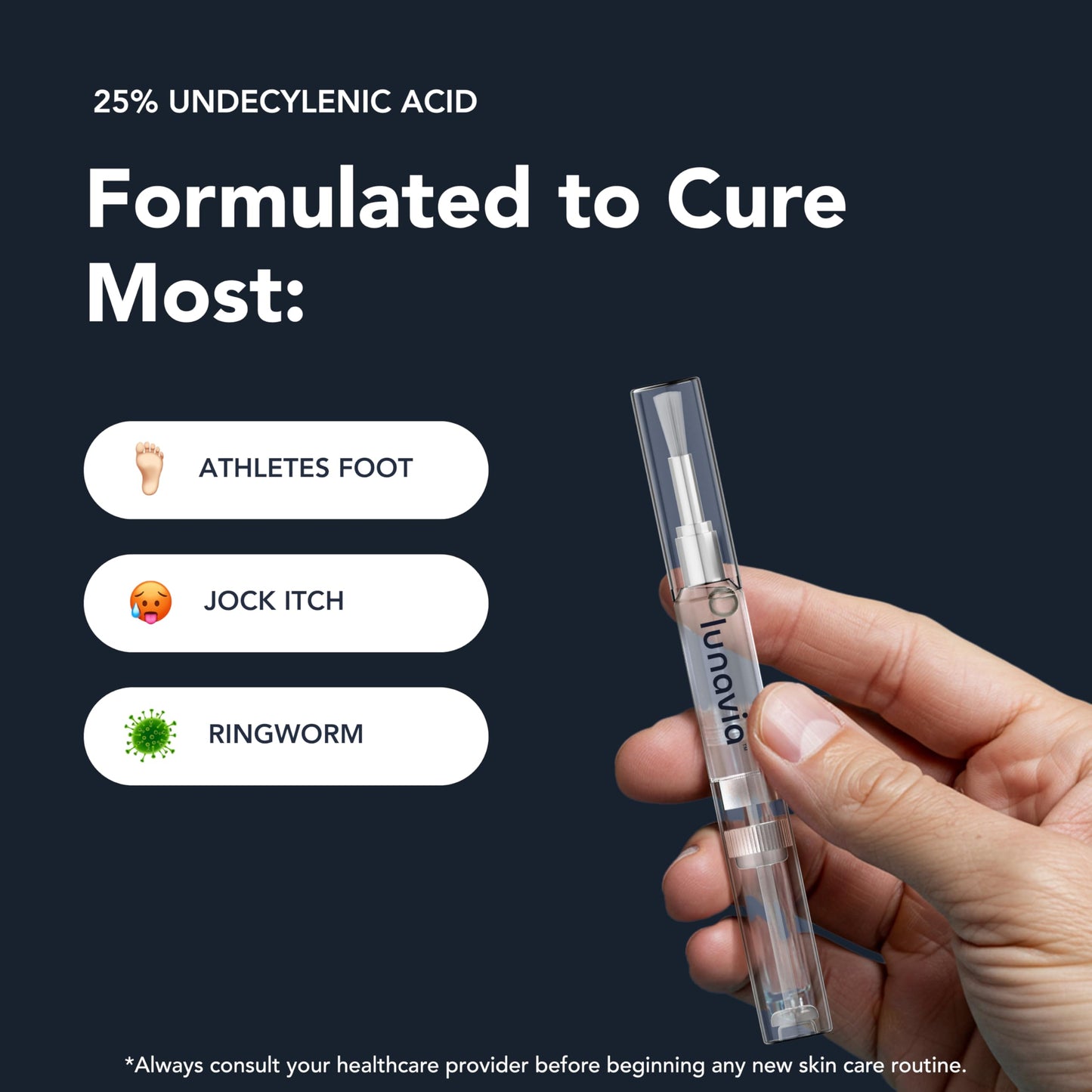 Lunavia Antifungal Pen – 25% Undecylenic Acid + Tea Tree & Aloe (3-Pack, 9ml each)