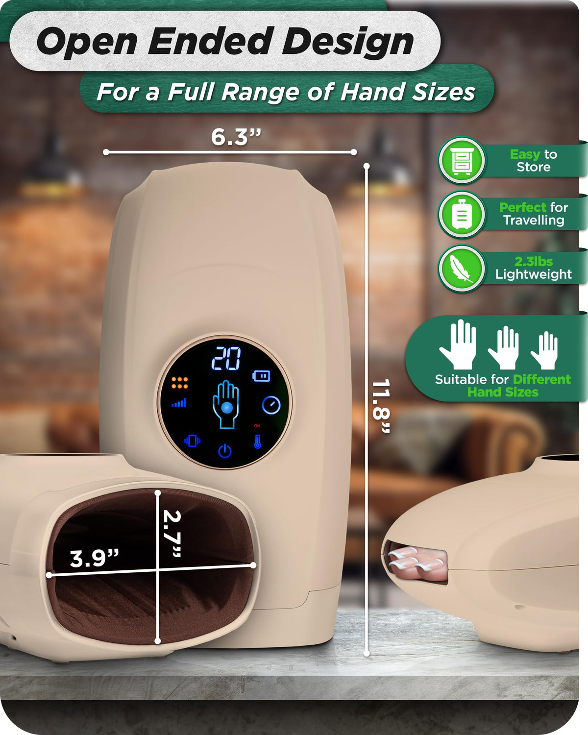 Lunix LX7 Hand Massager – LCD Touchscreen, Heated Air, Cordless
