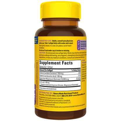 Nature Made Hair Growth Softgels with Lustriva – Biotin 10000mcg, A & C, 30 Softgels