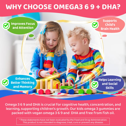 Kids Omega 3 Gummies 4+ | DHA, D3, K2, C, B6, Methyl B12 | Sugar Free | No Fish Taste | 60 Gummies