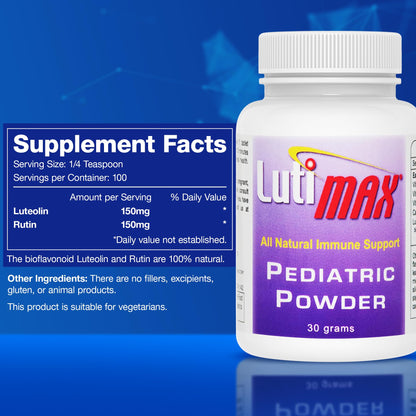Lutimax Pediatric Powder – Luteolin & Rutin Brain Supplement for Kids | Memory, Focus, Immune & Muscle Support | 200 Servings