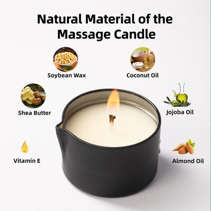 LUXMASA All Natural Scented Massage Candle Set – 4x2.35oz (9.4oz) Tahiti, Jasmine, Cream Cherry, Blueberry Cake