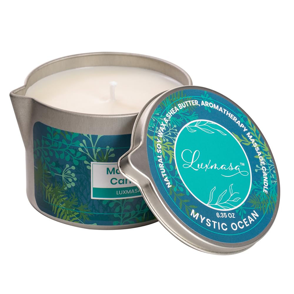 LUXMASA Soy Wax Massage Oil Candle for Couples – Mystic Ocean Scent – 6.35 oz
