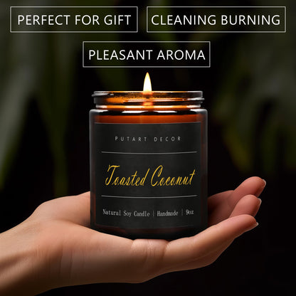 Putart Toasted Coconut Soy Candle 9oz – Non-Toxic, Long-Lasting Fragrance, Luxury Jar