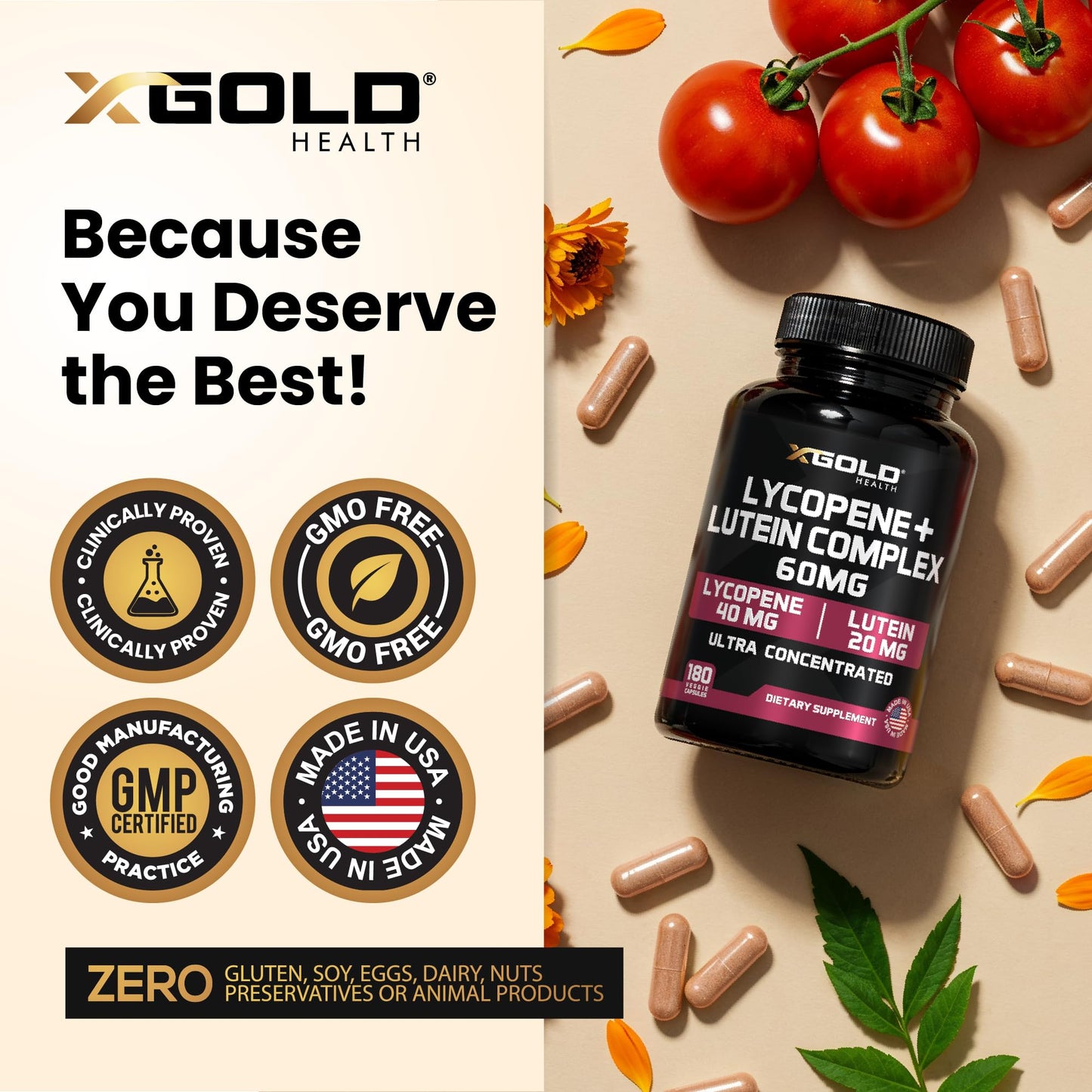 Lycopene + Lutein 60mg for Eye Health | Vision Support | Made in USA
