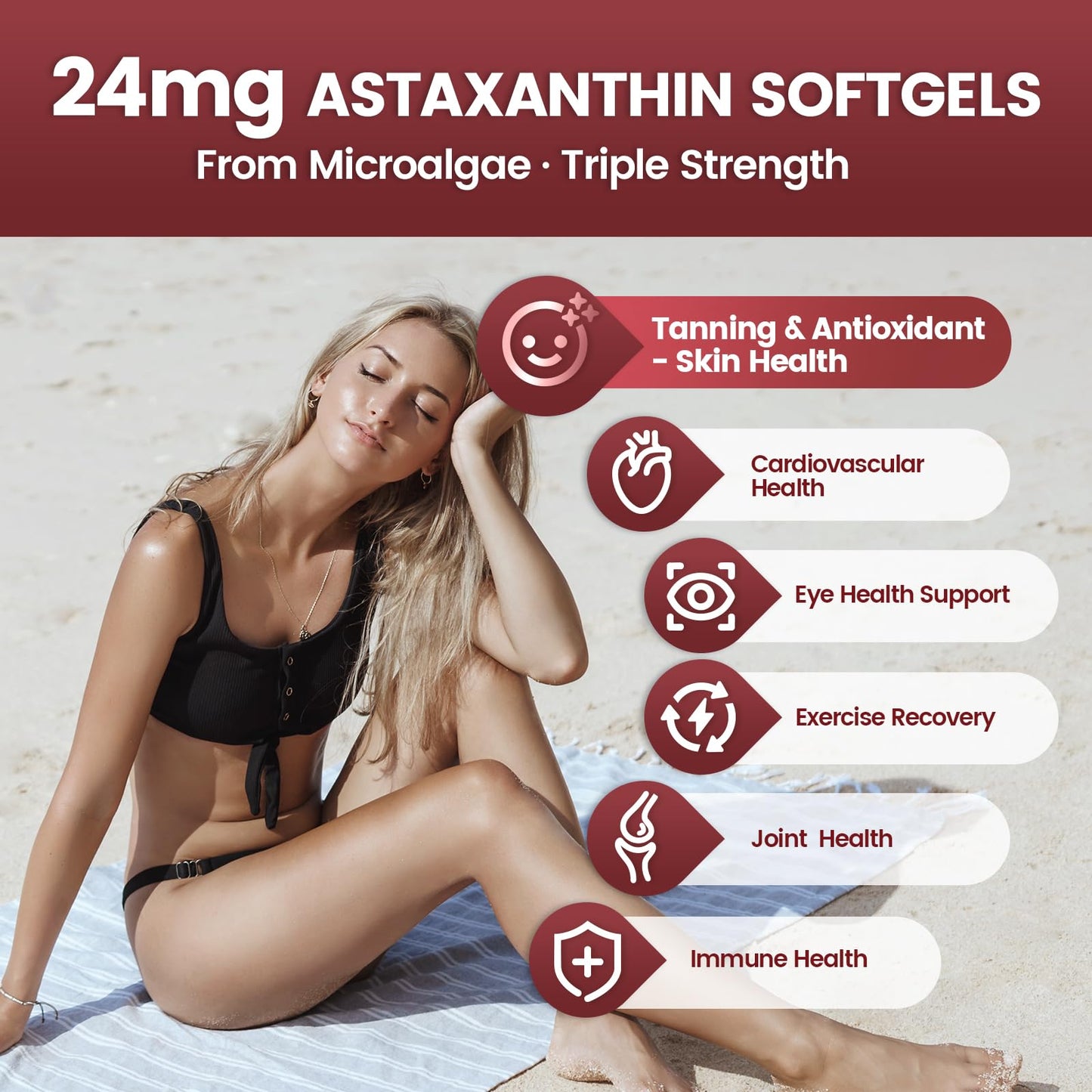 10 in 1 Astaxanthin Supplements 24mg – 4 Month Supply from Haematococcus Pluvialis