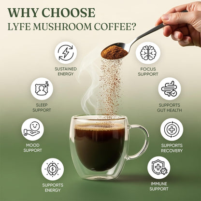 LYFE Organic Instant Mushroom Coffee – 40 Servings | Lion's Mane, Chaga, Cordyceps & Turkey Tail
